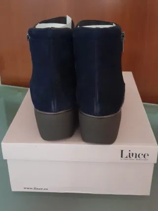 Botines serraje azul tacon cuña