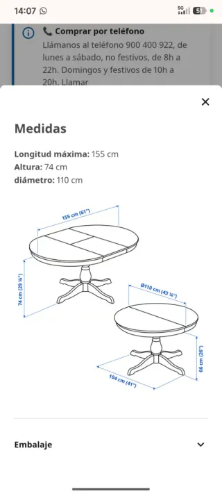 Mesa extensible INGATORP 110/155cm Negra