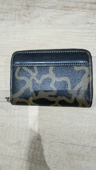 Monedero Tous Piel Negro y Verde Militar