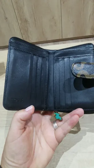 Monedero Tous Piel Negro y Verde Militar