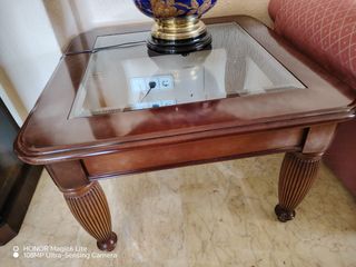 Mesa rinconera madera y cristal