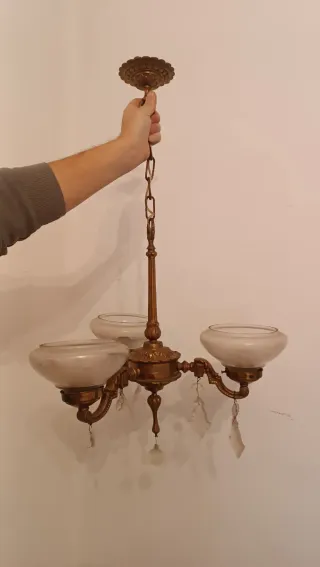 Lámpara de latón y cristal antigua