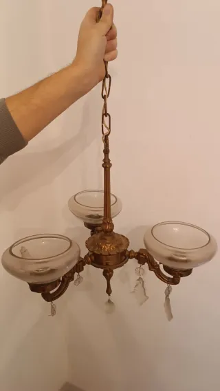 Lámpara de latón y cristal antigua