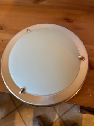 Plafoniera acciaio satinato e vetro bianco