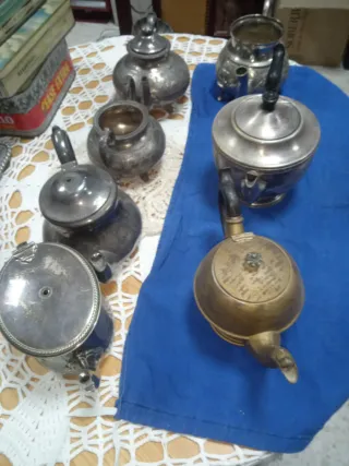 7 Teiere Antiche Argento e Ottone