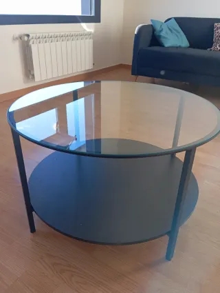 Mesa de centro cristal y metal negra