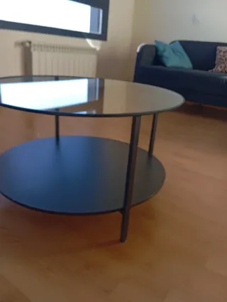 Mesa de centro cristal y metal negra