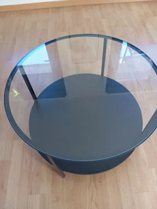 Mesa de centro cristal y metal negra