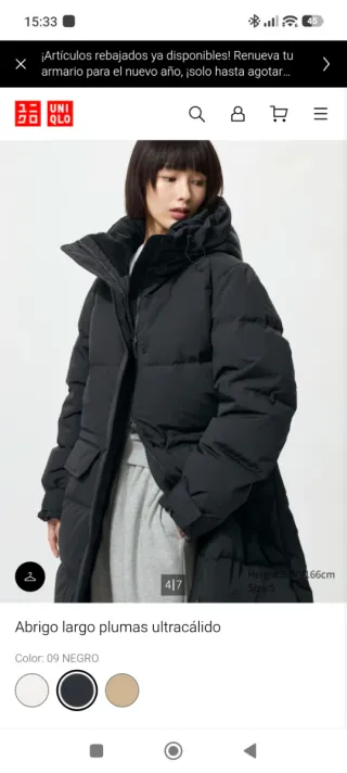 Abrigo Largo Plumas Uniqlo Negro.Vale 199 euros