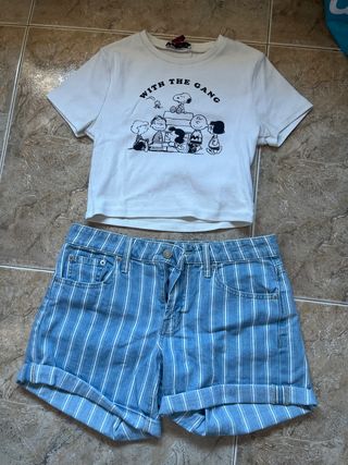 Pack Top Snoopy + Shorts Rayas