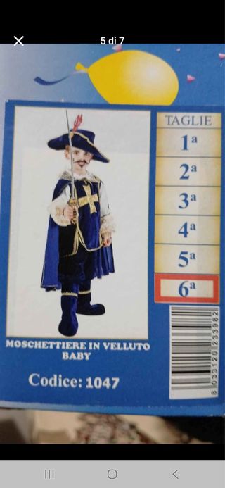Costume da Moschettiere in Velluto Baby
