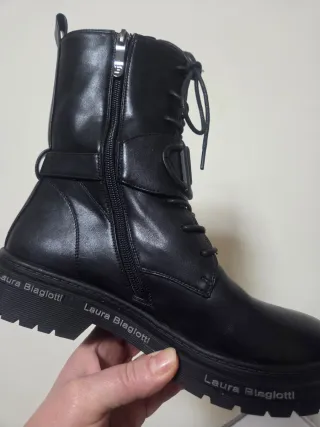 Anfibi Laura Biagiotti Pelle Neri Tg 39
