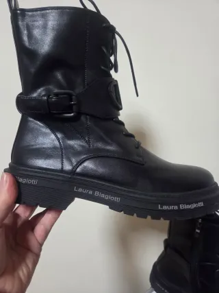 Anfibi Laura Biagiotti Pelle Neri Tg 39