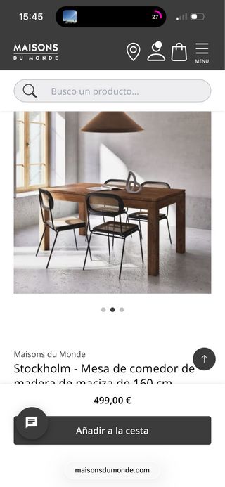 Mesa de comedor Stockholm madera maciza 160x90x76