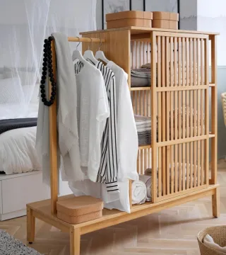 Armario abierto NORDKISA bambú puerta corredera,