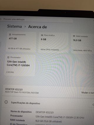 PORTÁTIL GAMING ASUS i7 16GB RTX 3060 144Hz