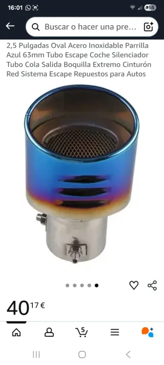 Cola de escape azul cromada