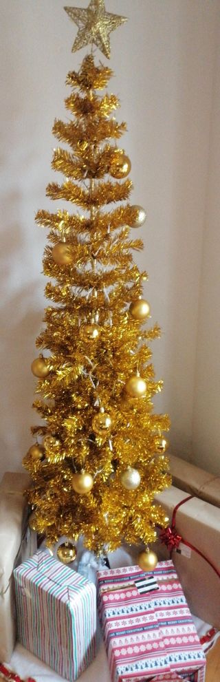 Árbol de Navidad, delgado de color Dorado 170cm