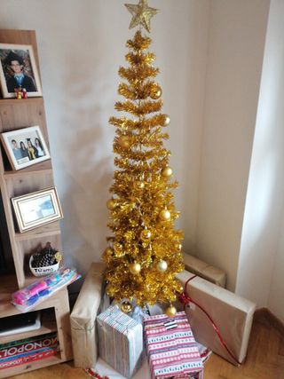 Árbol de Navidad, delgado de color Dorado 170cm