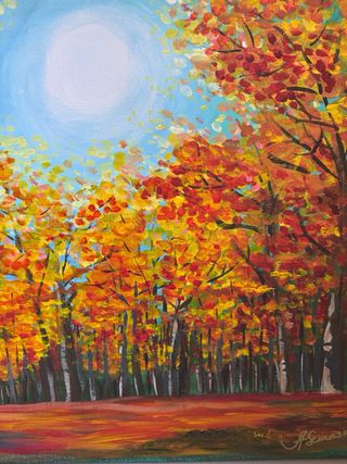 Cuadro acrílico paisaje otoño 40x50cm