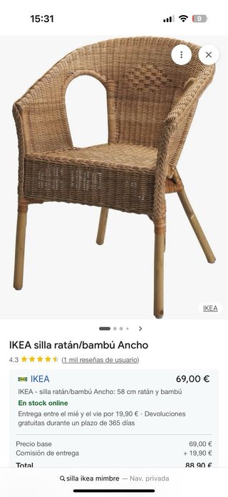 Sillas de mimbre Ikea (Set de 4)