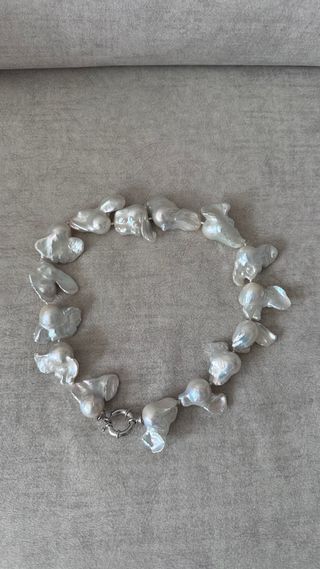 Collar Perlas Barrocas autenticas Plata y Blancas