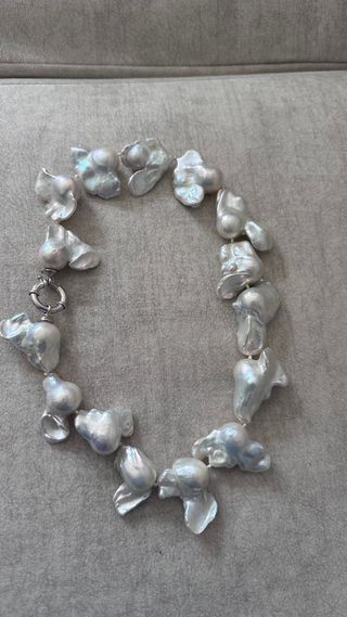 Collar Perlas Barrocas autenticas Plata y Blancas