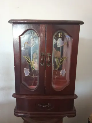 Joyero Antiguo Madera con Cristales Decorados