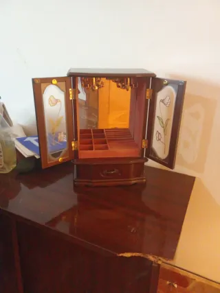 Joyero Antiguo Madera con Cristales Decorados