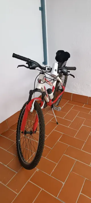 Bicicleta de montaña blanca y roja