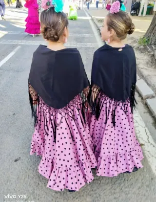 Trajes flamenca niña lunares rosa