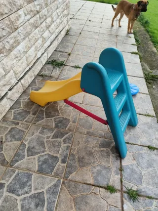 Tobogán infantil azul y amarillo