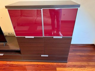 Mueble salón modular madera y cristal