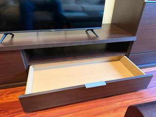 Mueble salón modular madera y cristal