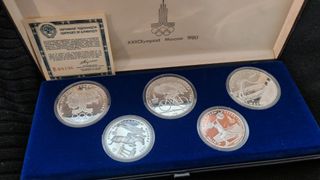 5 Moneda Plata Olimpiadas Moscú 1980 3.97 Oz PROOF