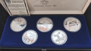 5 Moneda Plata Olimpiadas Moscú 1980 3.97 Oz PROOF