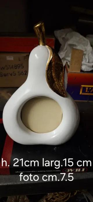 Portafoto Pera Ceramica Bianco Oro