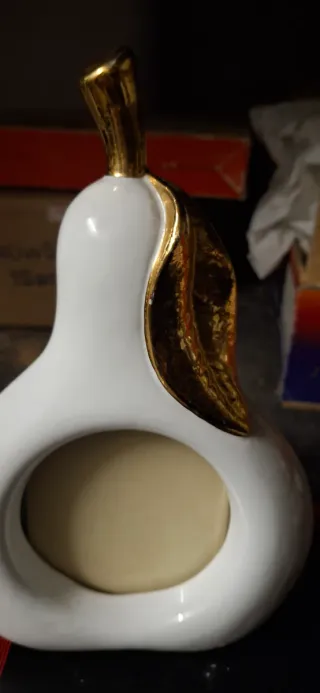 Portafoto Pera Ceramica Bianco Oro
