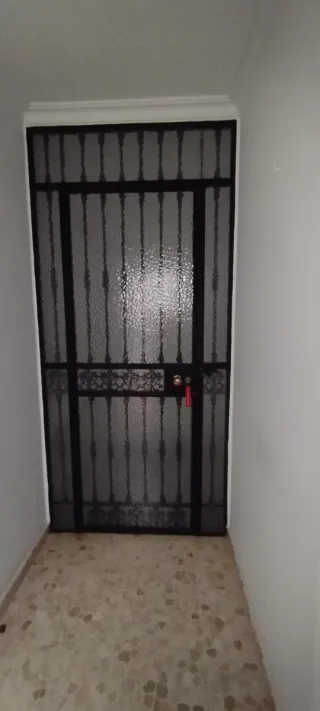 Puerta hierro con cristal y cerradura