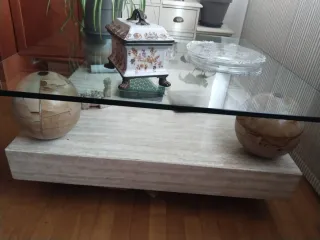 Mesa centro mármol travertino y cristal