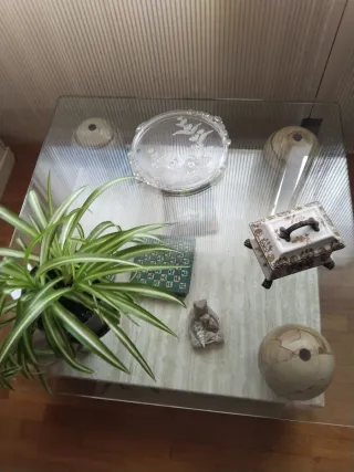 Mesa centro mármol travertino y cristal