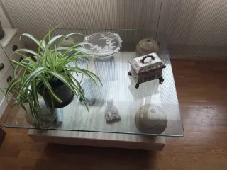 Mesa centro mármol travertino y cristal