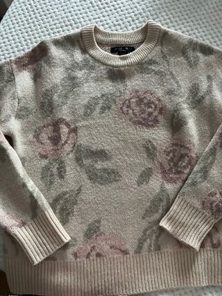 Jersey de punto floral beige y rosa
