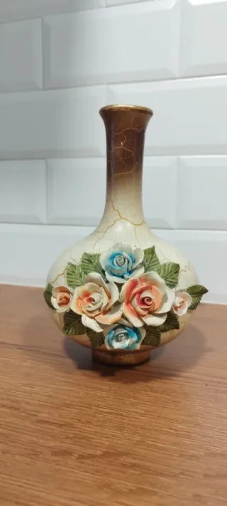 Jarrón Cerámica Flores Decorativas Beige