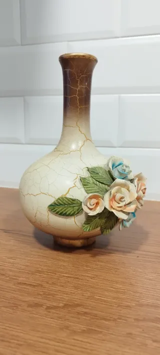 Jarrón Cerámica Flores Decorativas Beige