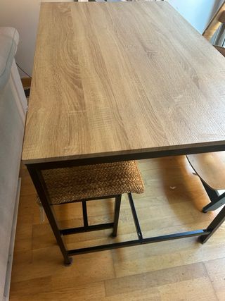 Mesa y 2 bancos madera y metal 110x70 cm