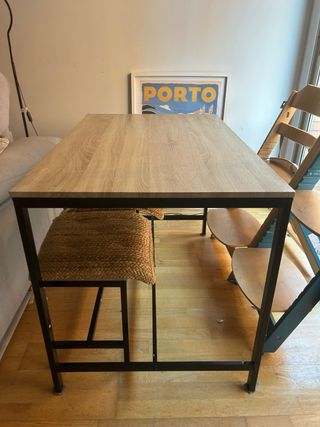 Mesa y 2 bancos madera y metal 110x70 cm