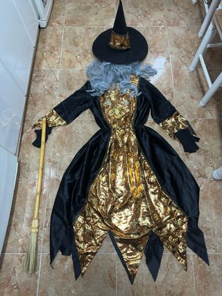 Disfraz Bruja Talla 40 Negro y Dorado