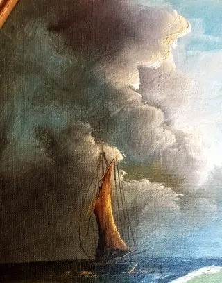 Antiguo Cuadro Marino Firmado