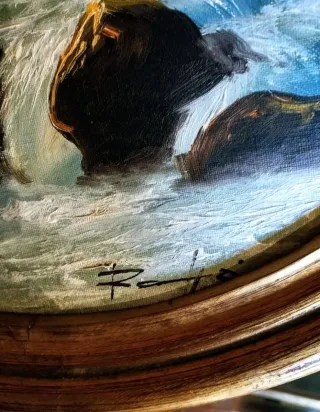 Antiguo Cuadro Marino Firmado
